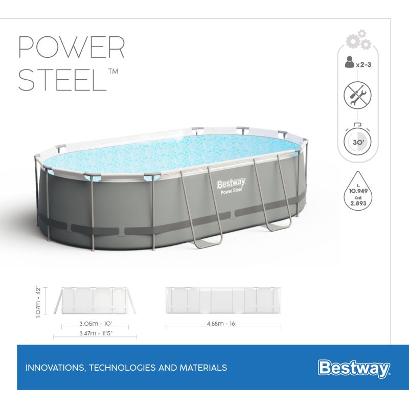 Piscine Tubulaire Ovale Bestway Power Steel 488x305 Grise