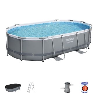 Piscine Tubulaire Ovale Bestway Power Steel 488x305 Grise