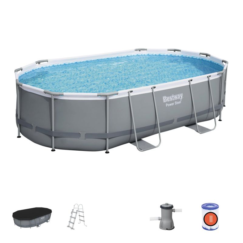 Piscine Tubulaire Ovale Bestway Power Steel 488x305 Grise