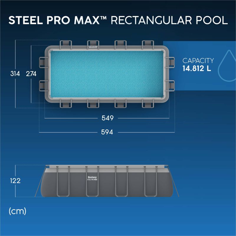 Piscine Tubulaire Rect. Bestway  Steel Pro MAX™ 549x274 Grise