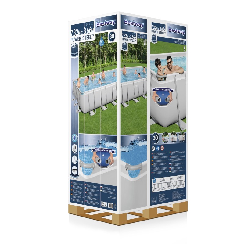 Piscine hors sol rectangle Power Steel gris clair 732 x 366 x 132 cm