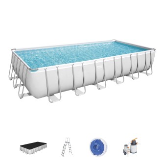 Piscine hors sol rectangle Power Steel gris clair 732 x 366 x 132 cm
