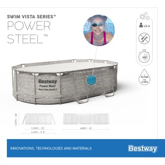 Piscine hors sol ovale Power Steel Swim Vista pierres 488x305x107cm