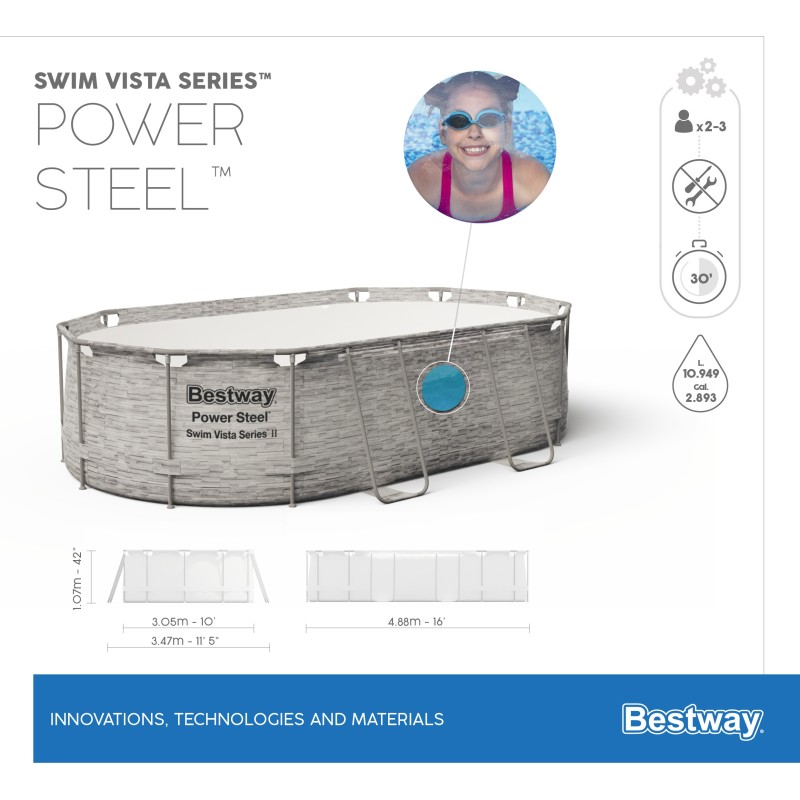 Piscine hors sol ovale Power Steel Swim Vista pierres 488x305x107cm