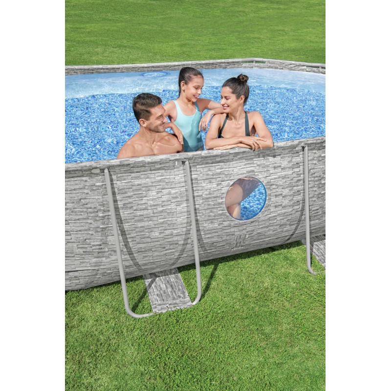 Piscine hors sol ovale Power Steel Swim Vista pierres 488x305x107cm