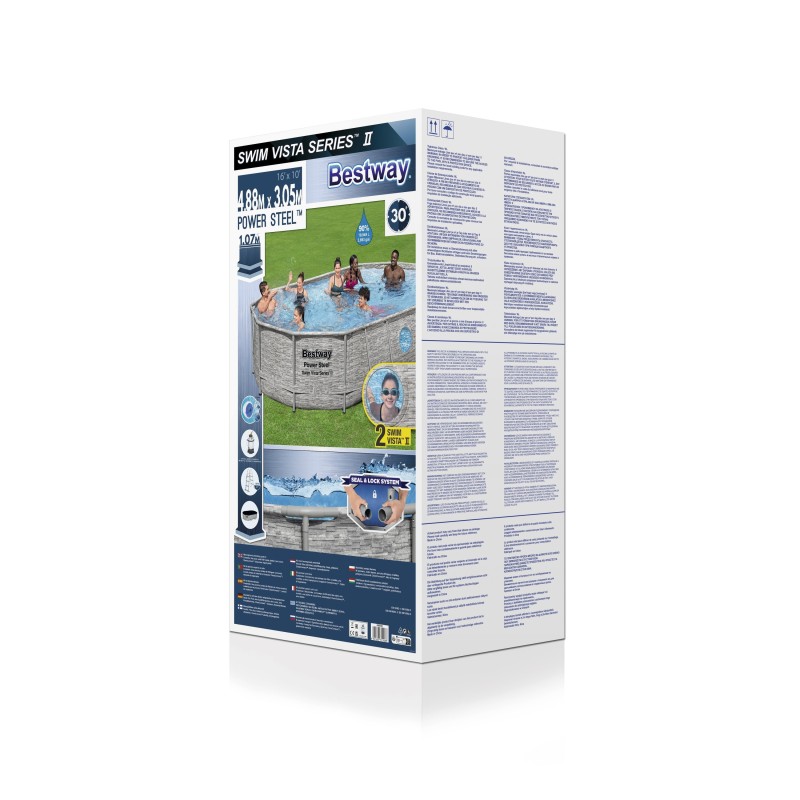 Piscine hors sol ovale Power Steel Swim Vista pierres 488x305x107cm