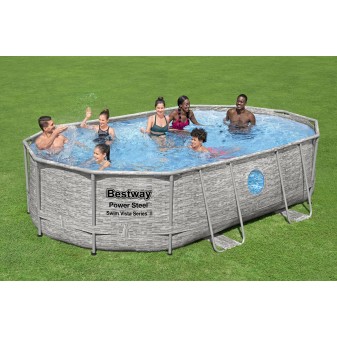 Piscine hors sol ovale Power Steel Swim Vista pierres 488x305x107cm