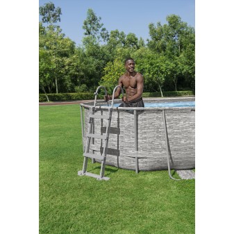 Piscine hors sol ovale Power Steel Swim Vista pierres 488x305x107cm