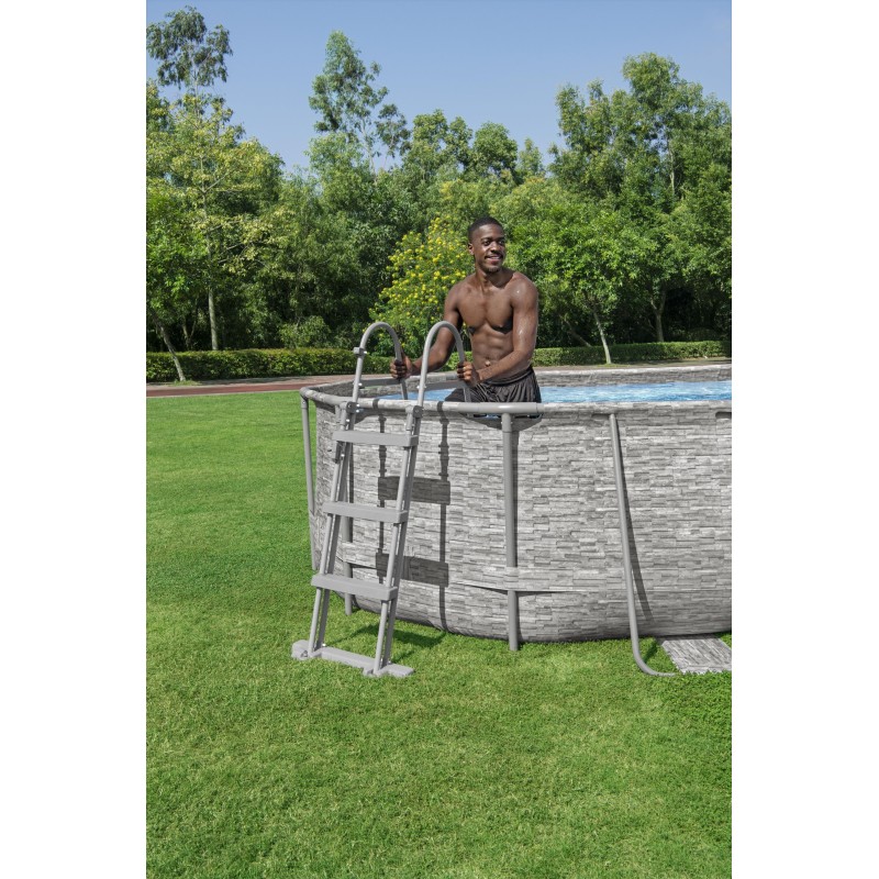 Piscine hors sol ovale Power Steel Swim Vista pierres 488x305x107cm