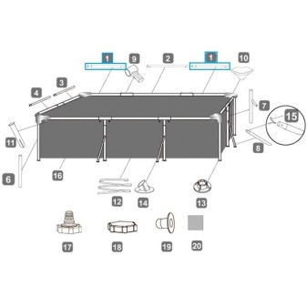 Montant horizontal "A" pour piscine Steel Pro™ Bestway® 300 x 201 x 66 cm