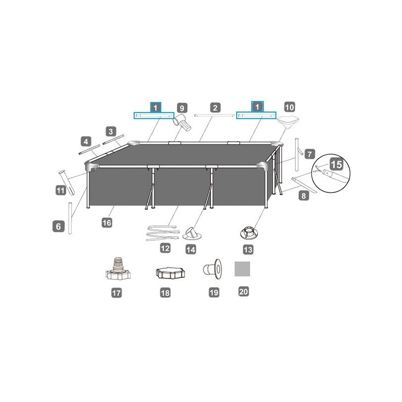 Montant horizontal "A" pour piscine Steel Pro™ Bestway® 300 x 201 x 66 cm