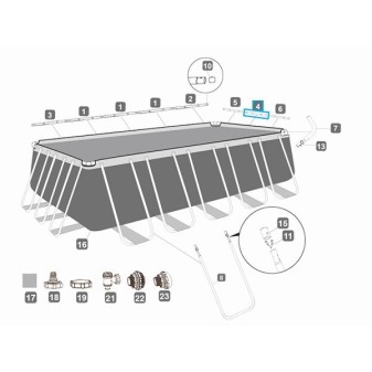 Montant horizontal "D" pour piscines Power Steel™ Bestway® 671 / 732 cm