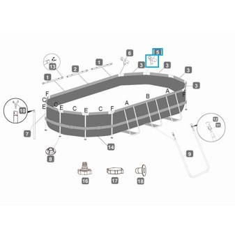 Connecteur T "E" pour piscinesPower Steel Bestway 427 / 488 / 549 / 610 cm (P62007)