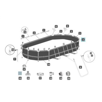 Rail supérieur "C" pour piscine Power Steel™ Bestway® 5.49m x 2.74m x 1.22m