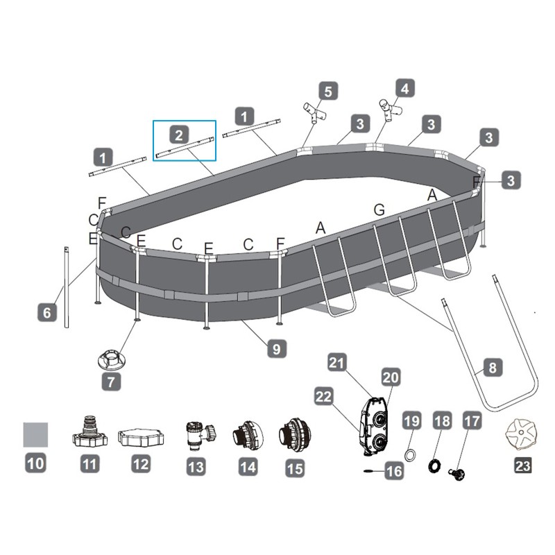 Top rail "G" pour piscine Power Steel™ Bestway® 610 x 366 x 122 cm, ovale