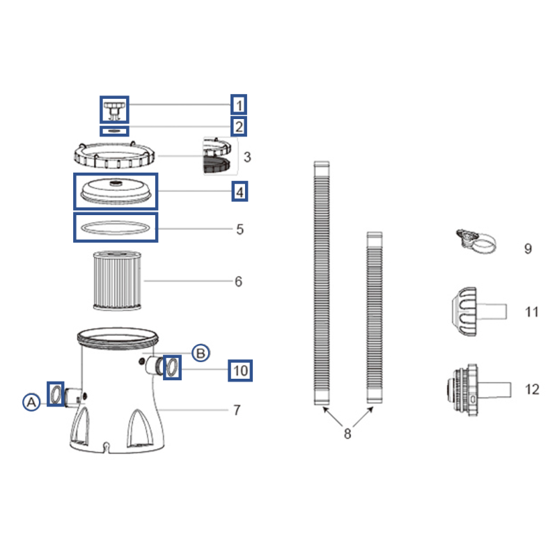 Kit couvercle et joints pour pompe de filtration 1,249 m3/h Flowclear™ Bestway® (16 W Cartouche Type I - 58381)