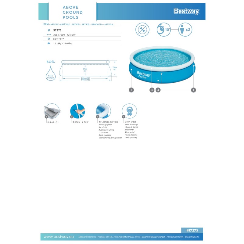 Piscine autoportante Fast Set ronde 366 x 76 cm Piscine autoportante Fast Set ronde 366 x 76 cm