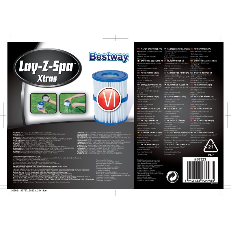 Lot de 2 cartouches de filtration pour spa gonflable Lay-Z-Spa
