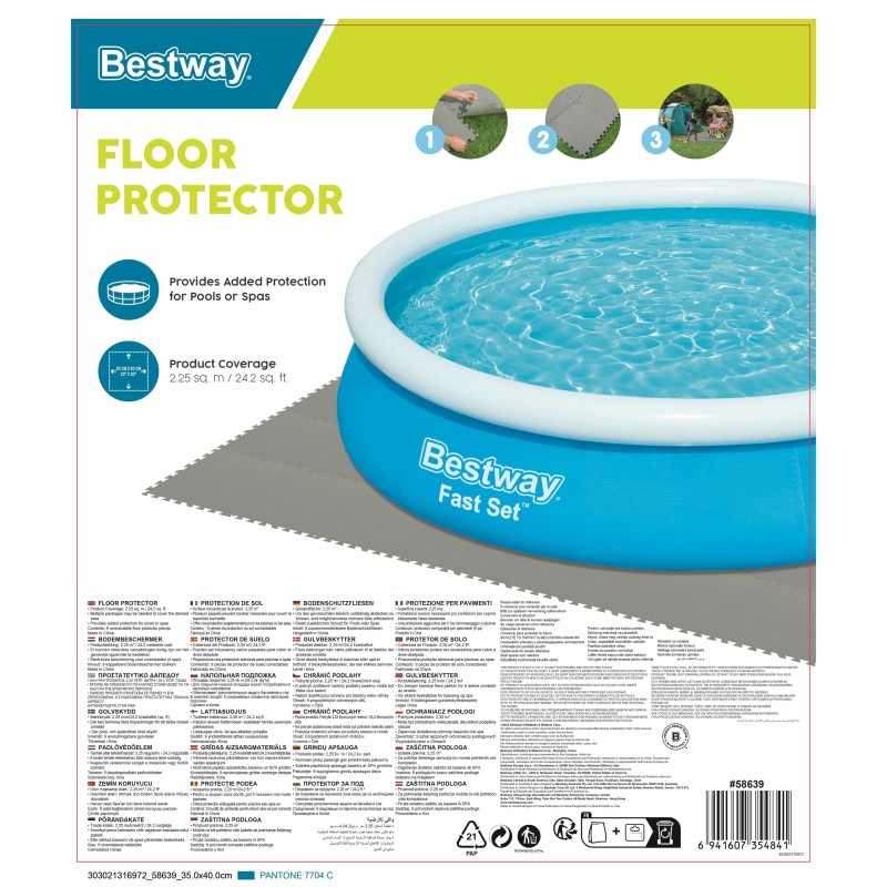 Tapis de sol pour piscine 9 pièces de 50 x 50 cm gris