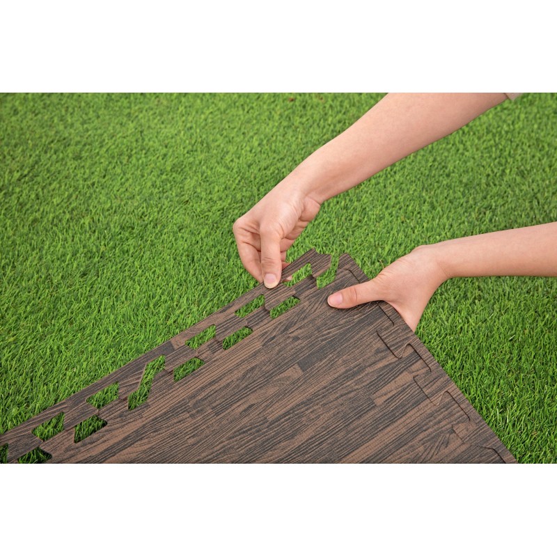 Tapis de sol décor bois pour piscine et spa 12 pièces 50 x 50 cm