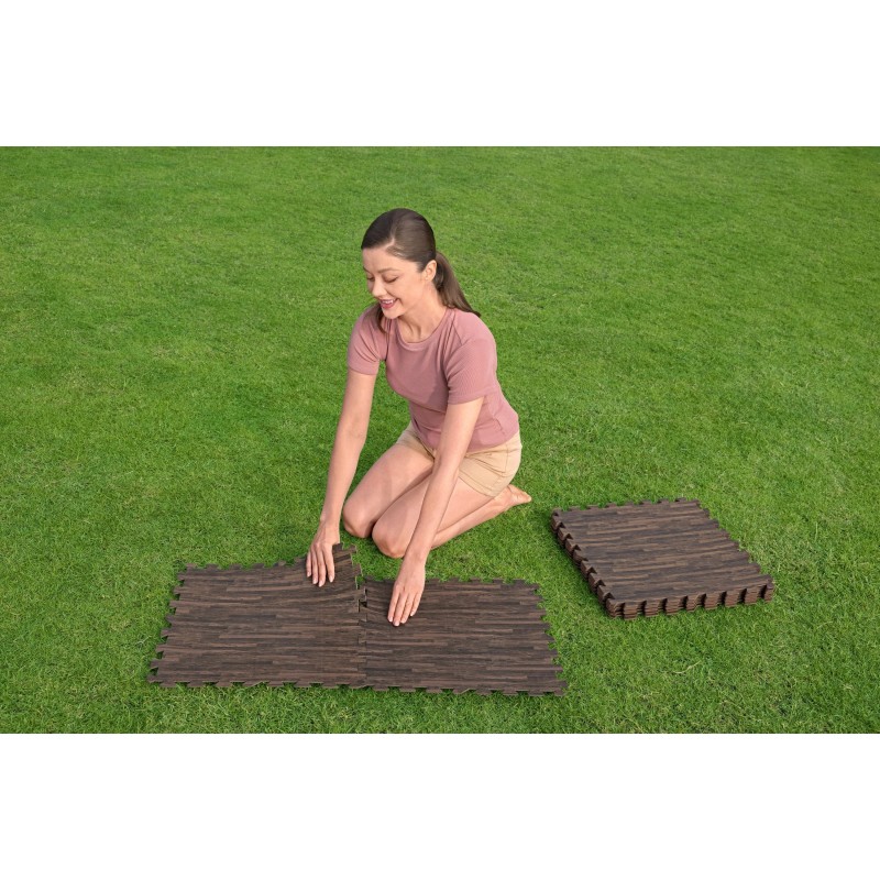 Tapis de sol décor bois pour piscine et spa 12 pièces 50 x 50 cm
