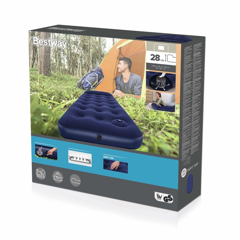 Matelas camping gonflable 1 place 185x76x22cm avec pompe à pied