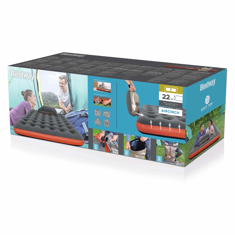 Matelas gonflable camping 2 places 203x152x22cm avec sac de gonflage