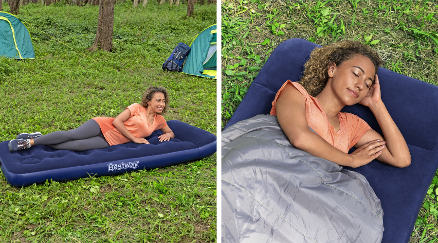 Matelas camping gonflable 1 place 185x76x28cm avec pompe à pied