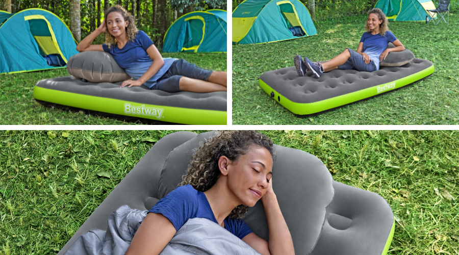 Matelas de camping gonflable 1 place 188x99x22cm avec sac de gonflage